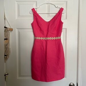 Lilly Pulitzer Vibrant Pink Mini Dress with Gold Embroidered Belt Size 0
